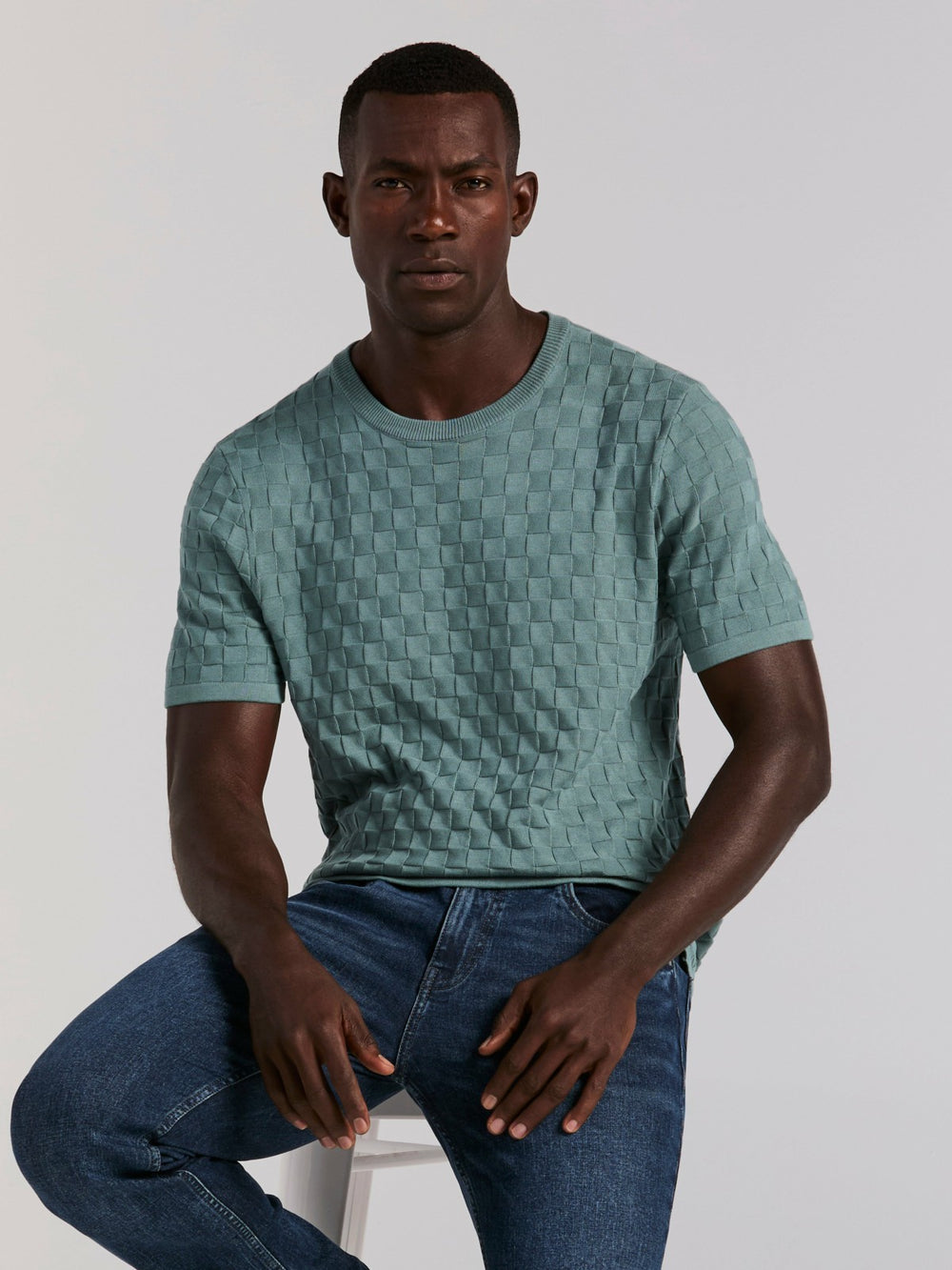 Square Pattern Crew Neck Sweater Tee -  Perry Ellis on sale