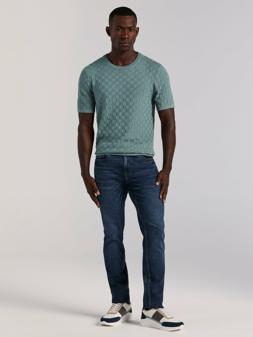 Square Pattern Crew Neck Sweater Tee -  Perry Ellis on sale
