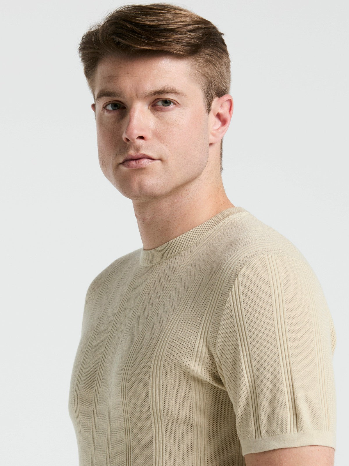 Tech Knit Mesh Striped Crew Neck Shirt -  Perry Ellis discount