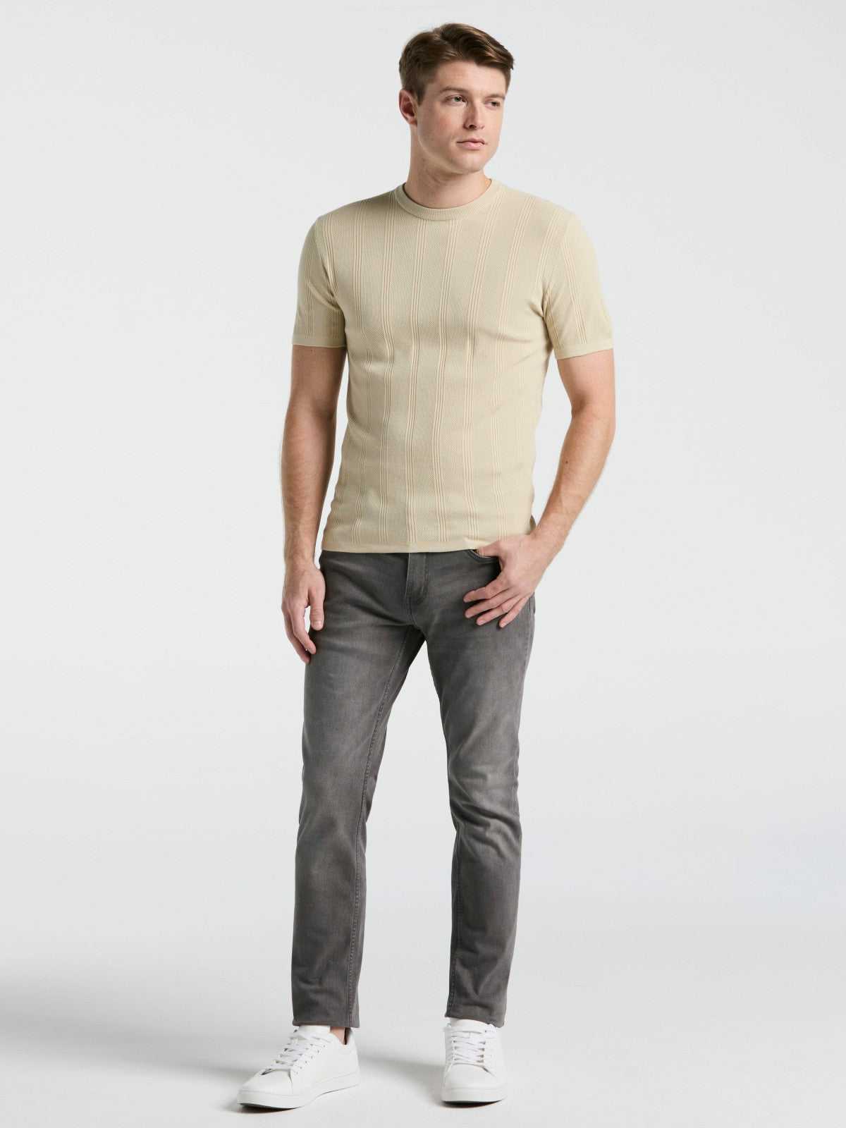 Tech Knit Mesh Striped Crew Neck Shirt -  Perry Ellis discount