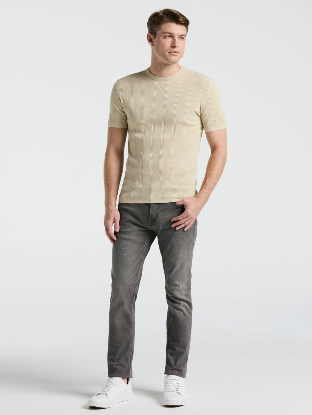 Tech Knit Mesh Striped Crew Neck Shirt -  Perry Ellis discount