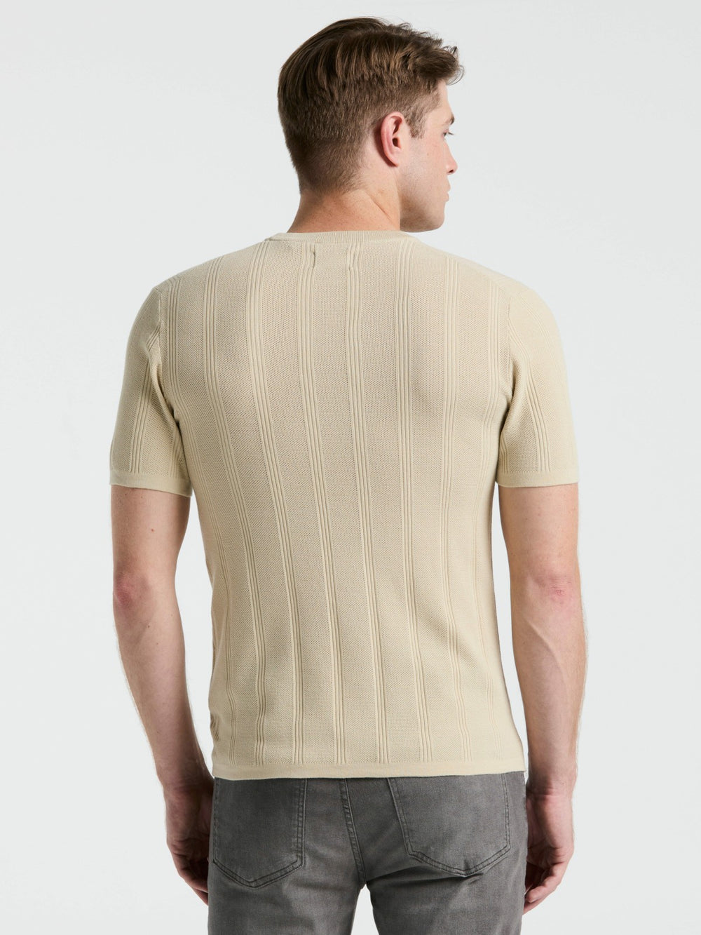 Tech Knit Mesh Striped Crew Neck Shirt -  Perry Ellis discount