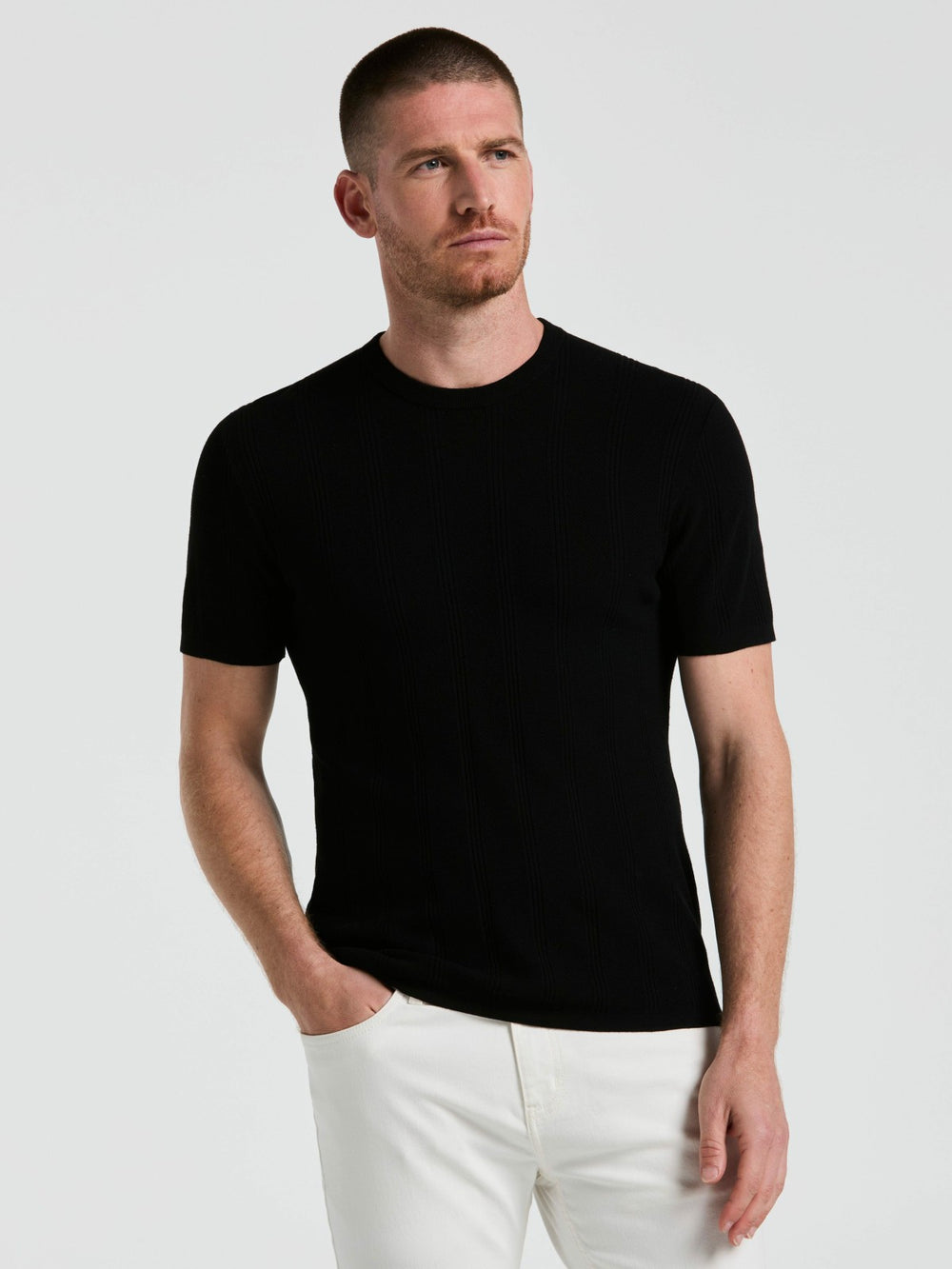 Tech Knit Mesh Striped Crew Neck Shirt -  Perry Ellis discount