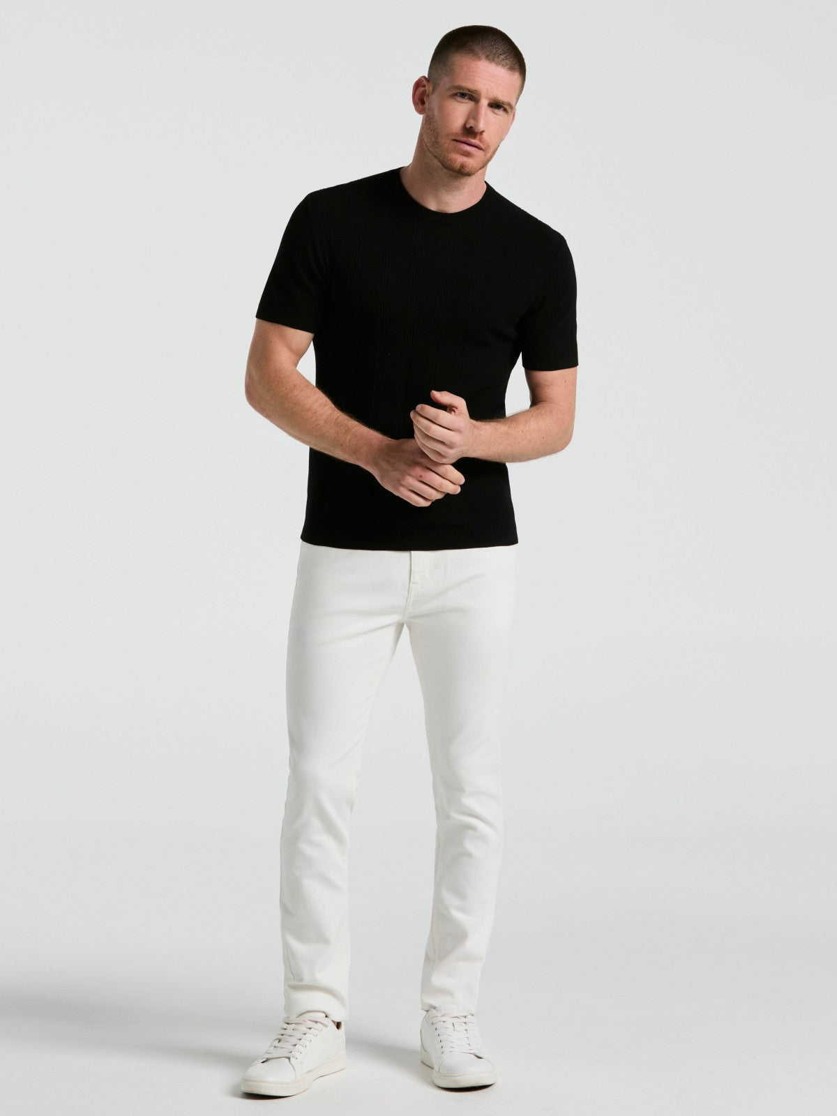 Tech Knit Mesh Striped Crew Neck Shirt -  Perry Ellis discount