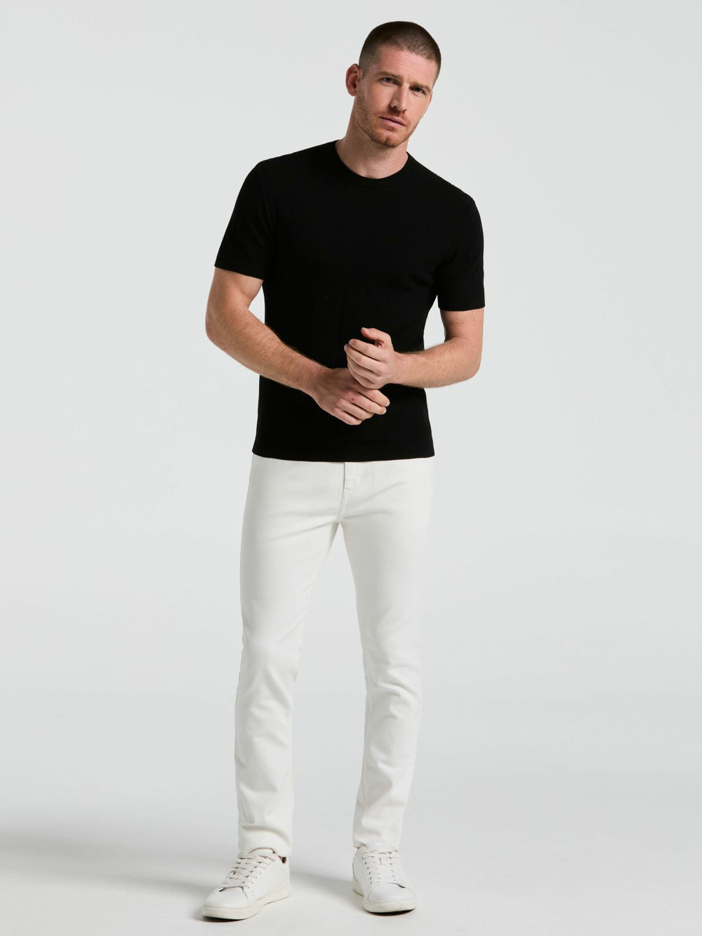 Tech Knit Mesh Striped Crew Neck Shirt -  Perry Ellis discount