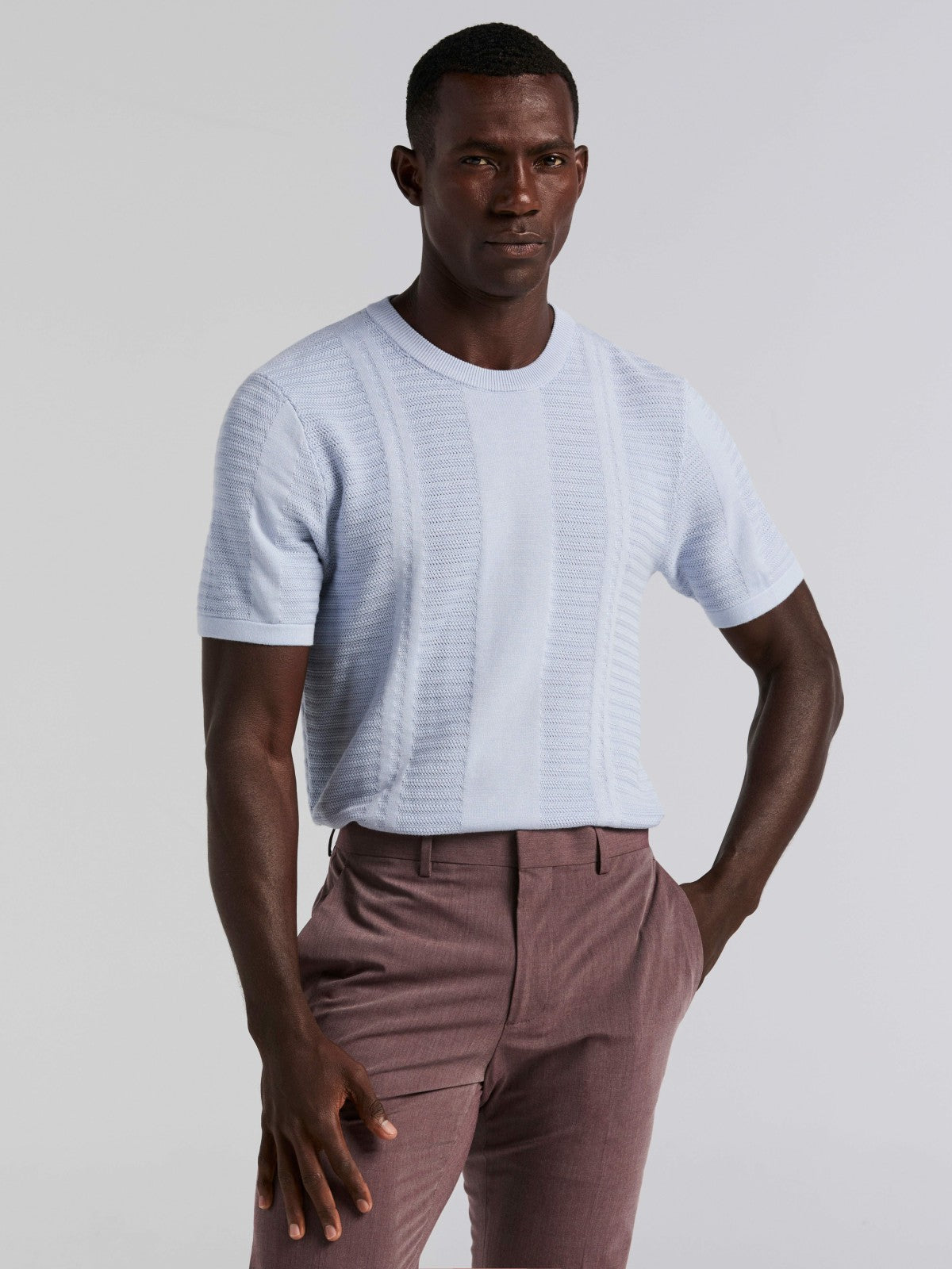 Textured Stripe Crew Neck Sweater Tee -  Perry Ellis US