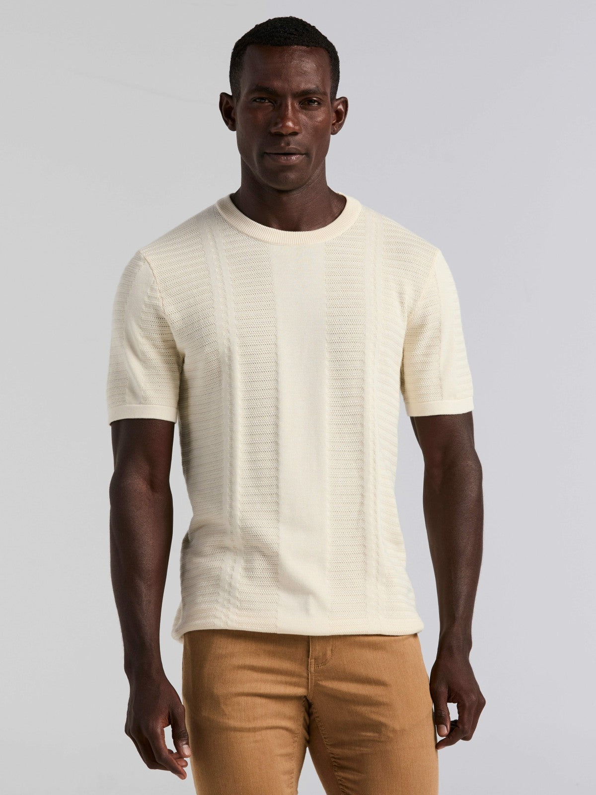 Textured Stripe Crew Neck Sweater Tee -  Perry Ellis US