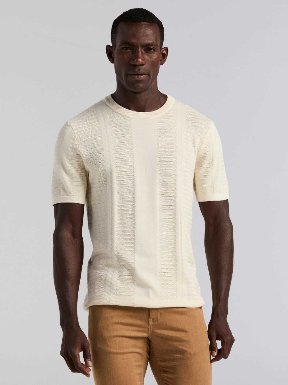 Textured Stripe Crew Neck Sweater Tee -  Perry Ellis US