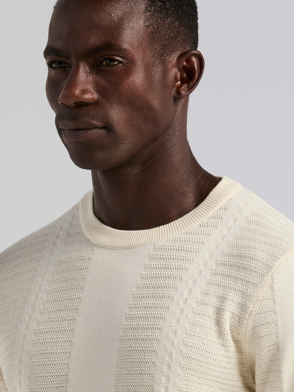 Textured Stripe Crew Neck Sweater Tee -  Perry Ellis US