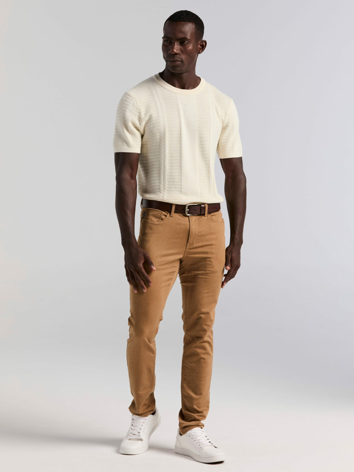 Textured Stripe Crew Neck Sweater Tee -  Perry Ellis US