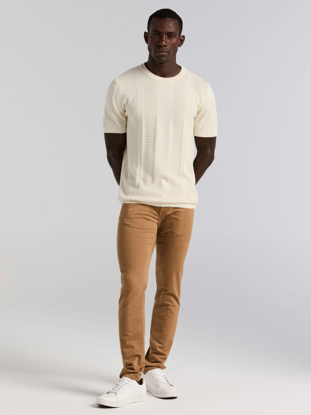 Textured Stripe Crew Neck Sweater Tee -  Perry Ellis US