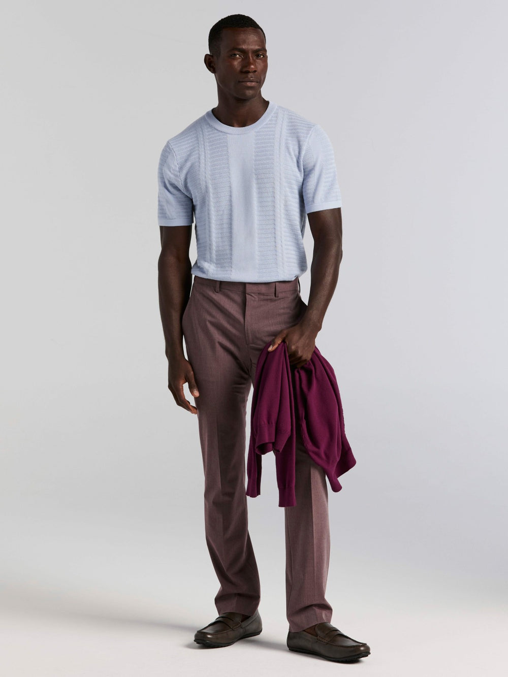 Textured Stripe Crew Neck Sweater Tee -  Perry Ellis US
