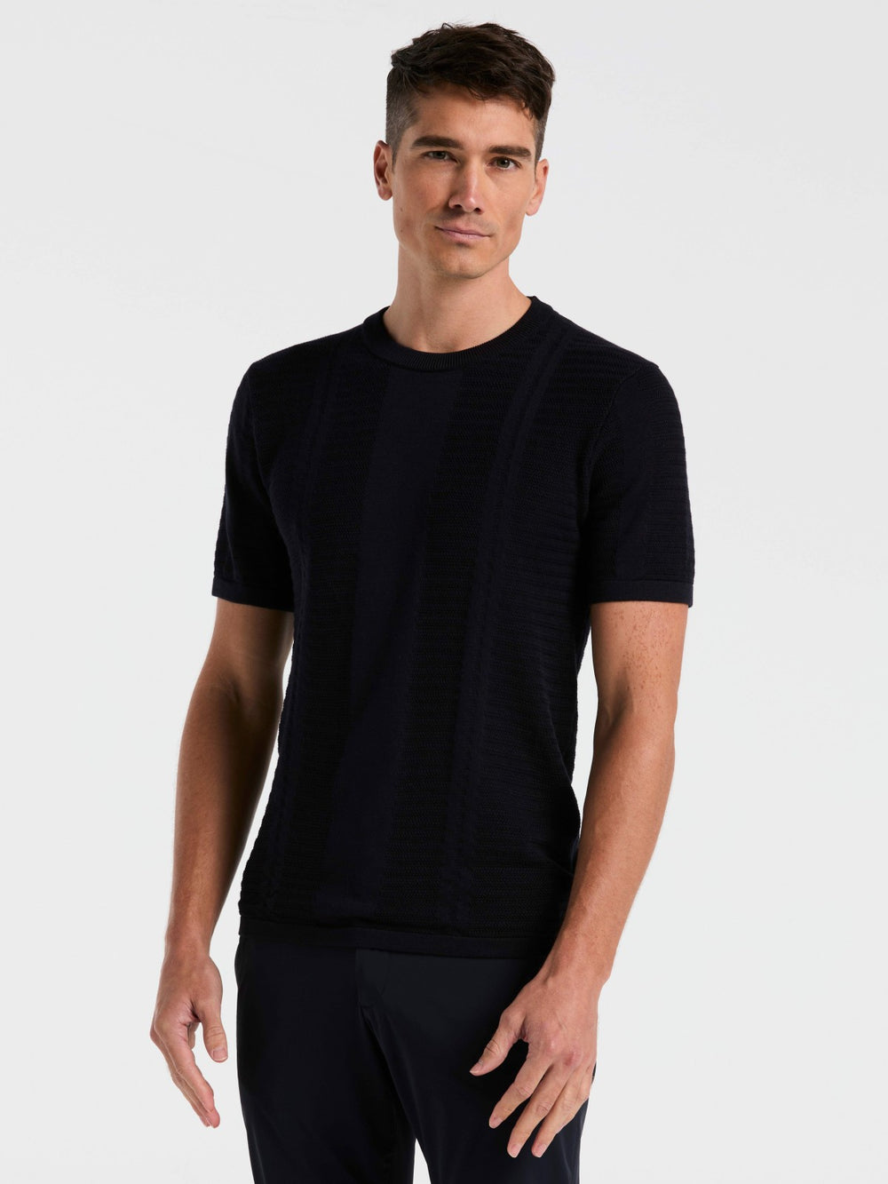 Textured Stripe Crew Neck Sweater Tee -  Perry Ellis US