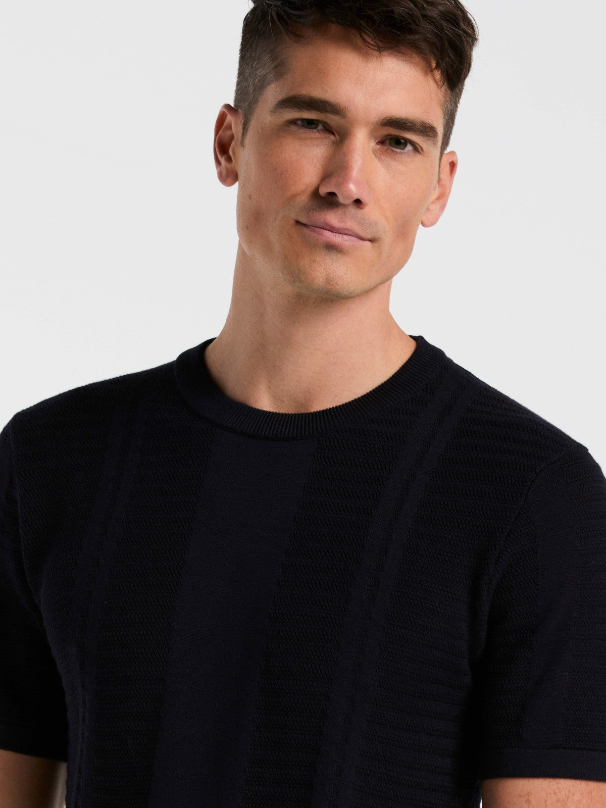 Textured Stripe Crew Neck Sweater Tee -  Perry Ellis US