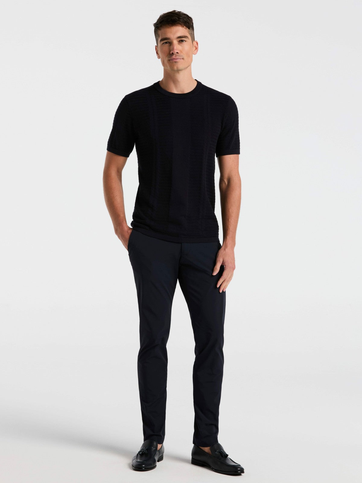 Textured Stripe Crew Neck Sweater Tee -  Perry Ellis US