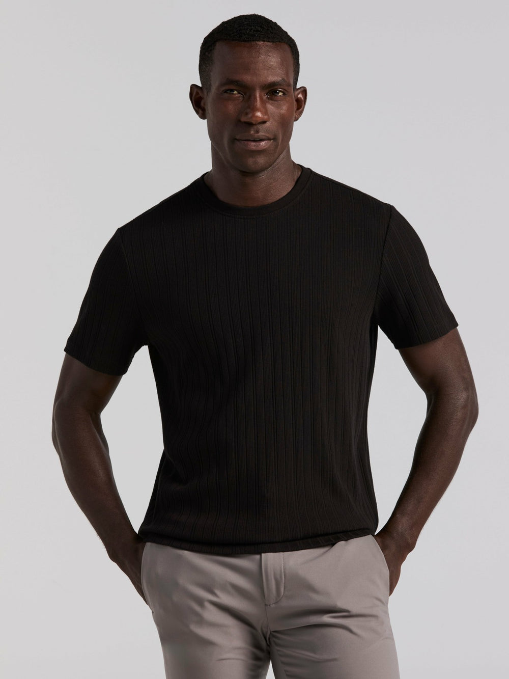 Textured Ribbed Crew Neck Tee -  Perry Ellis for sale