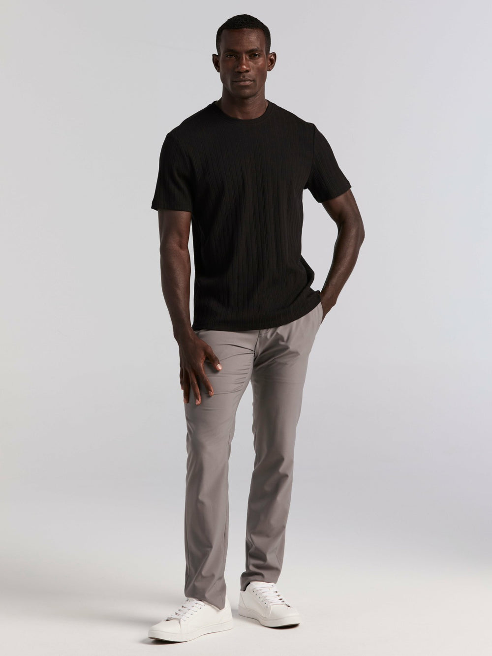Textured Ribbed Crew Neck Tee -  Perry Ellis for sale