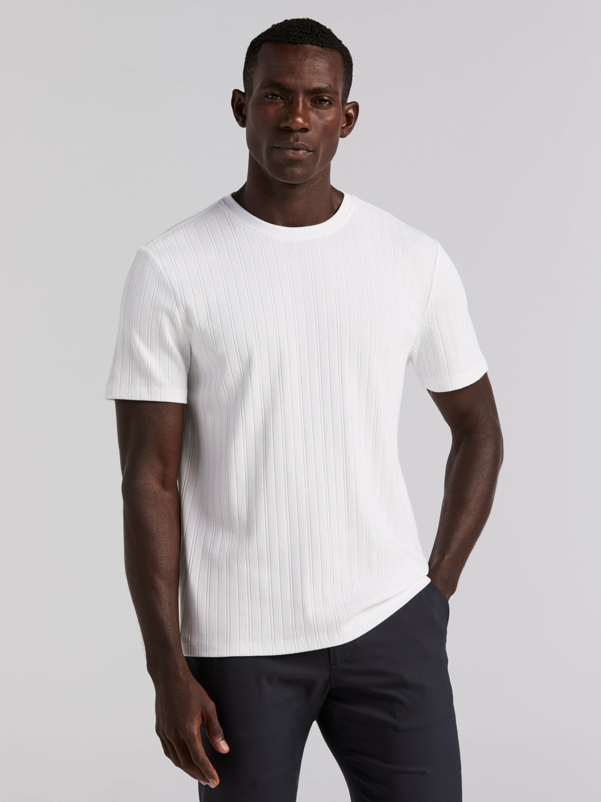 Textured Ribbed Crew Neck Tee -  Perry Ellis for sale