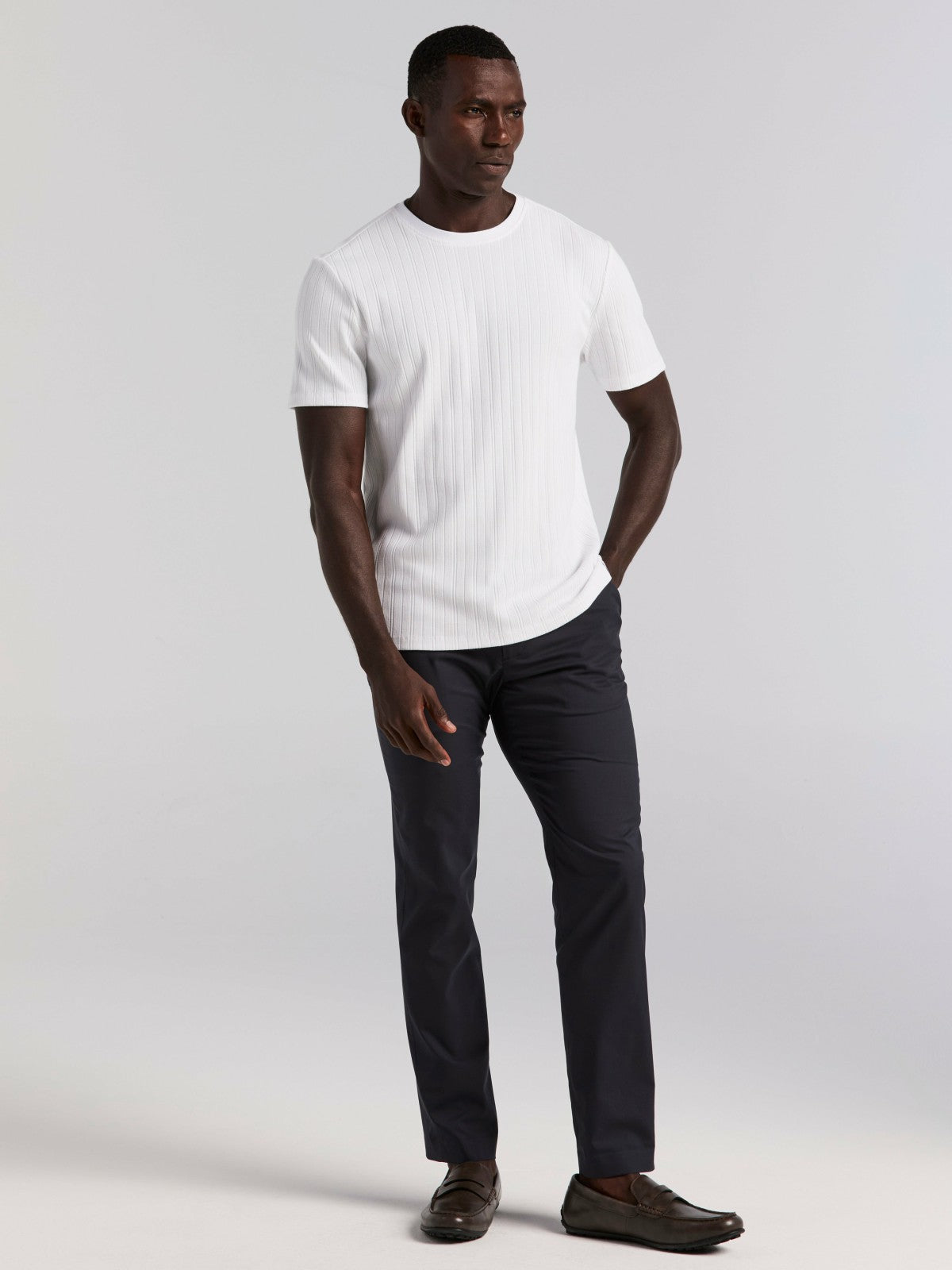 Textured Ribbed Crew Neck Tee -  Perry Ellis for sale