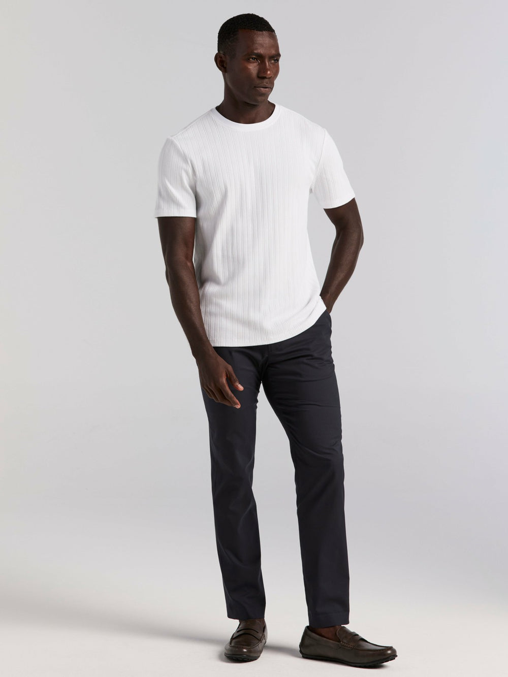 Textured Ribbed Crew Neck Tee -  Perry Ellis for sale