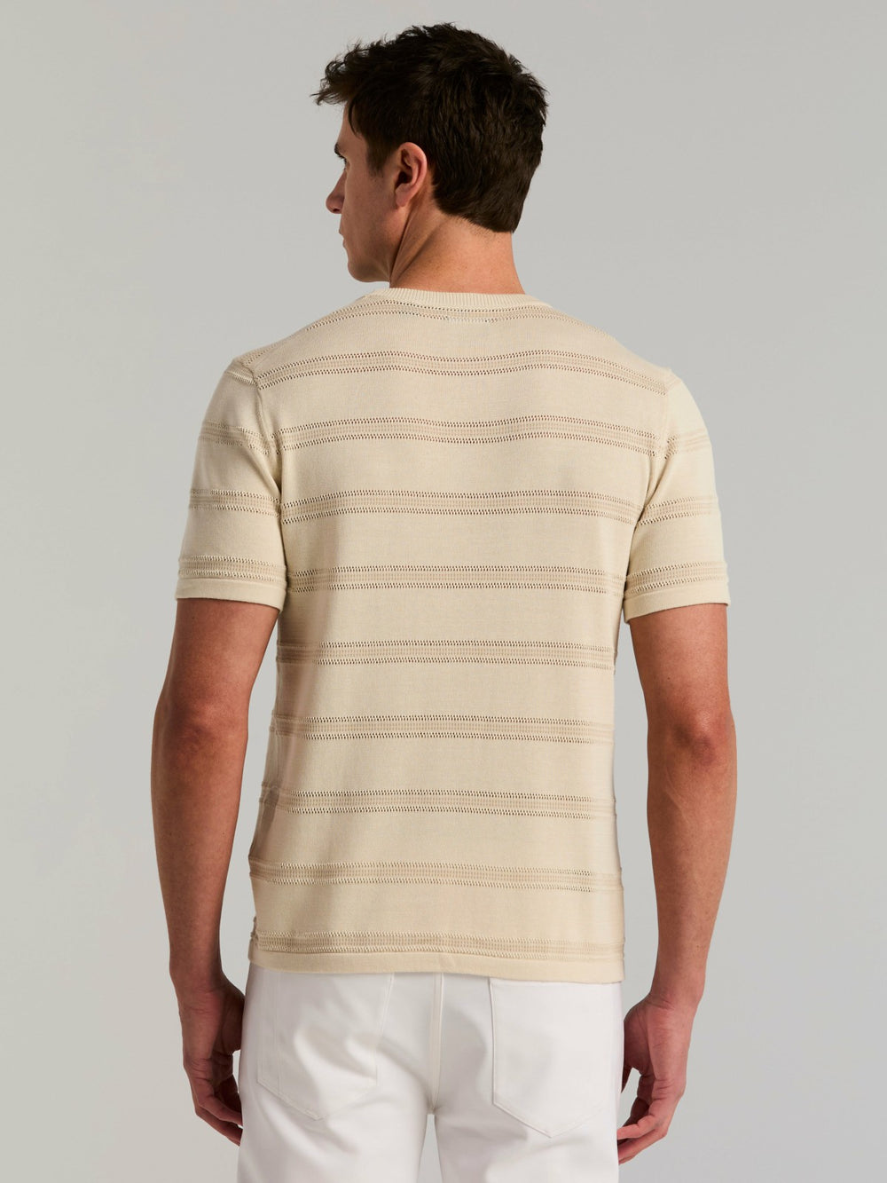 Cotton Mesh Striped Crew Neck Sweater Tee -  Perry Ellis on sale