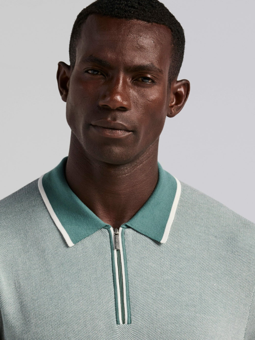 Bi-Color Stitch Zip Polo -  Perry Ellis online