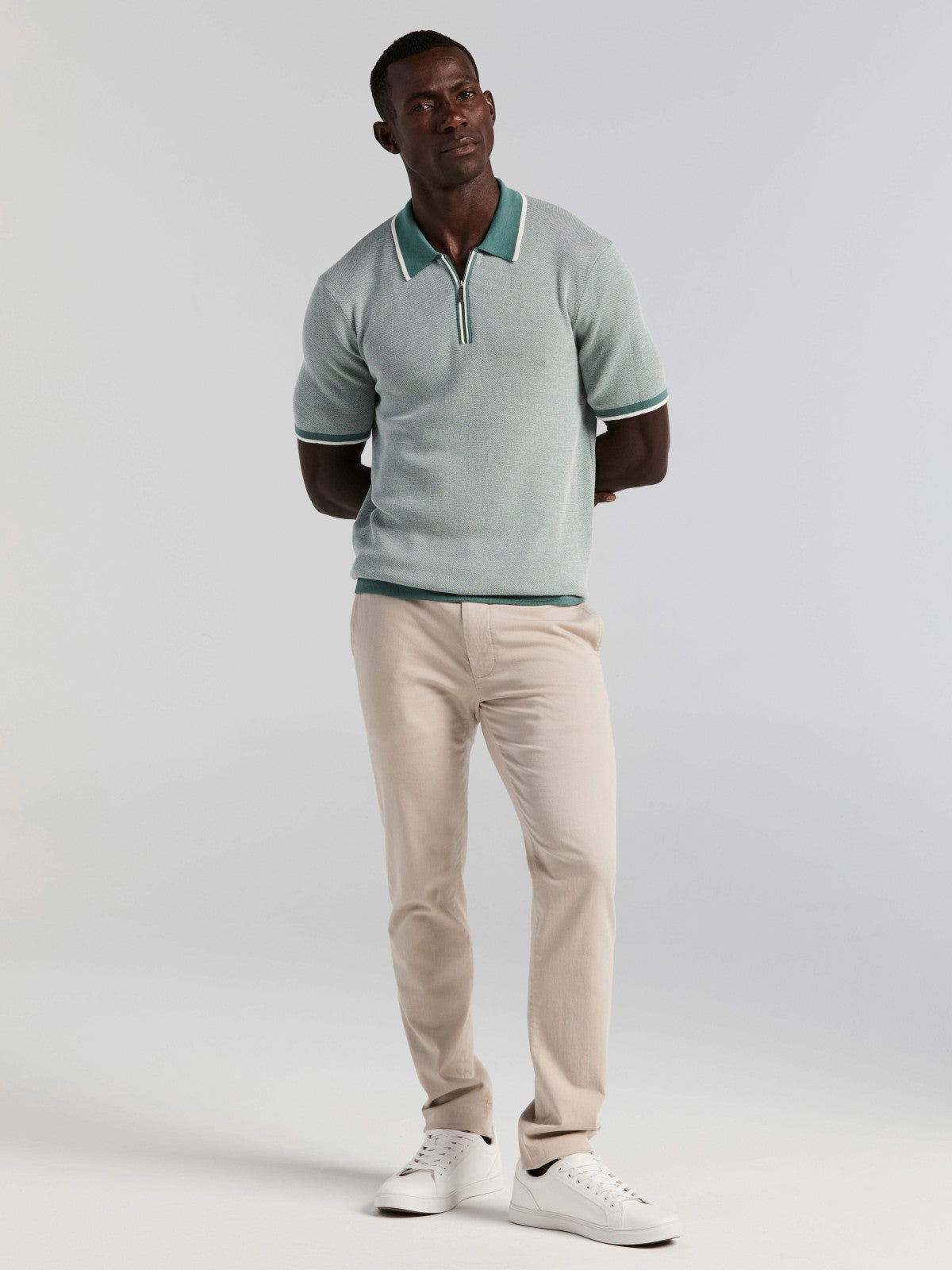 Bi-Color Stitch Zip Polo -  Perry Ellis online