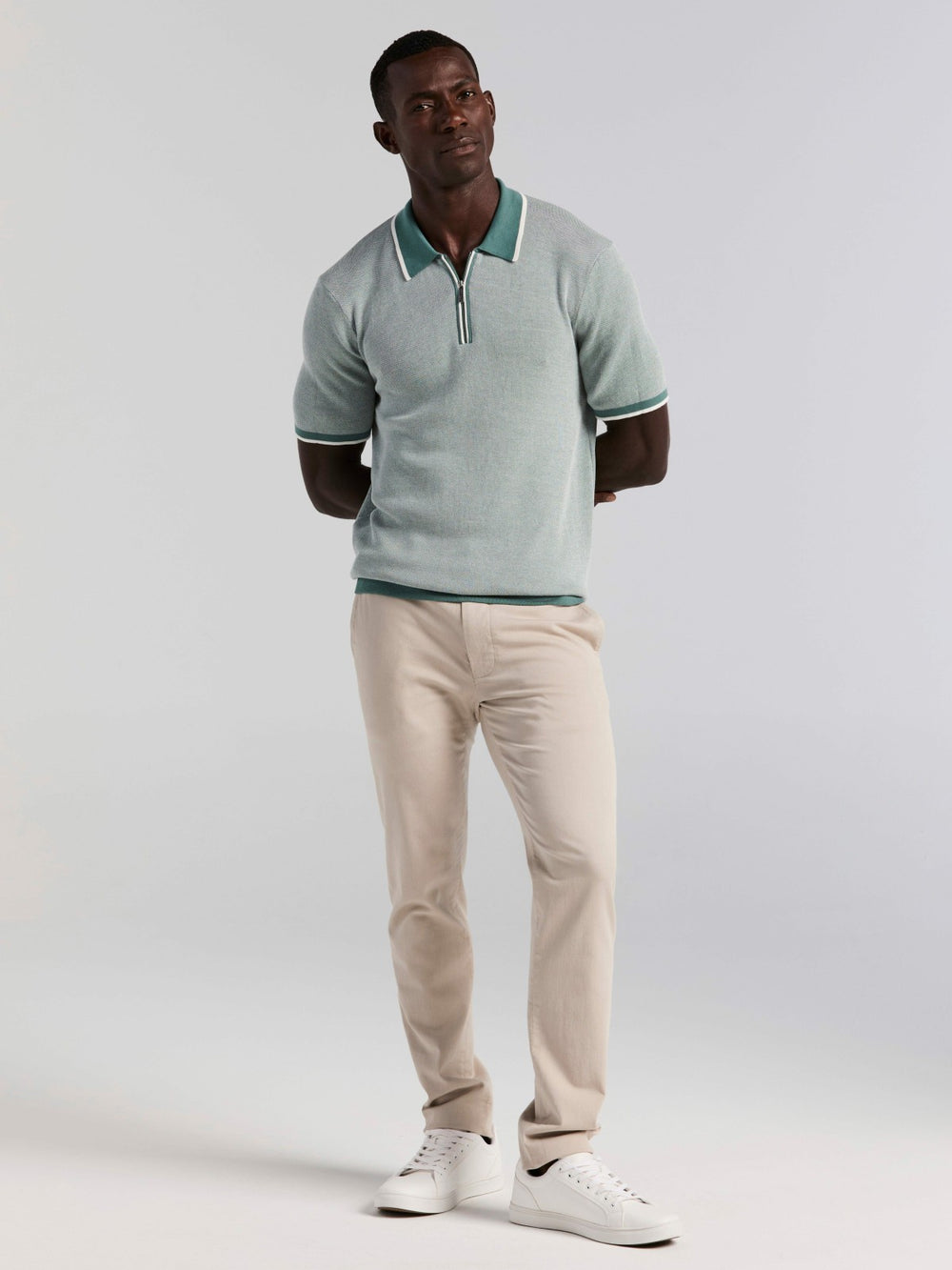 Bi-Color Stitch Zip Polo -  Perry Ellis online