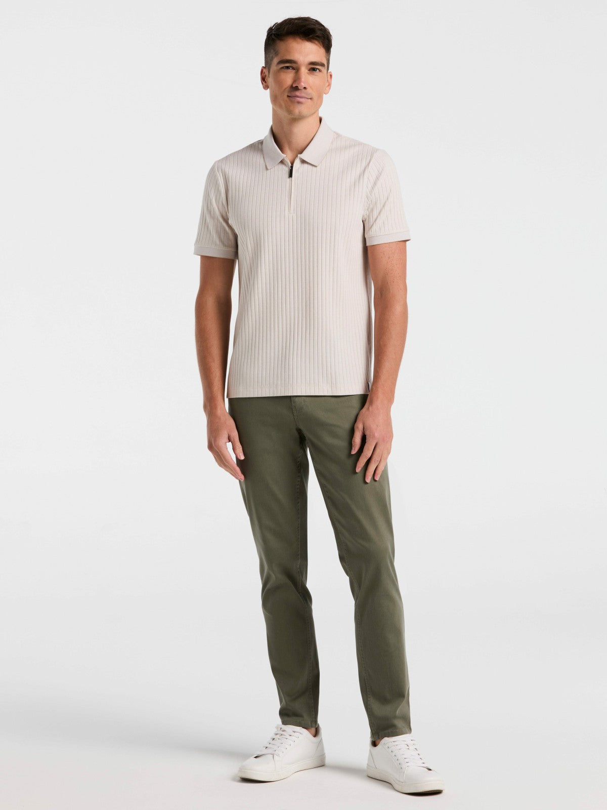 Ribbed Quarter Zip Heathered Polo -  Perry Ellis discount