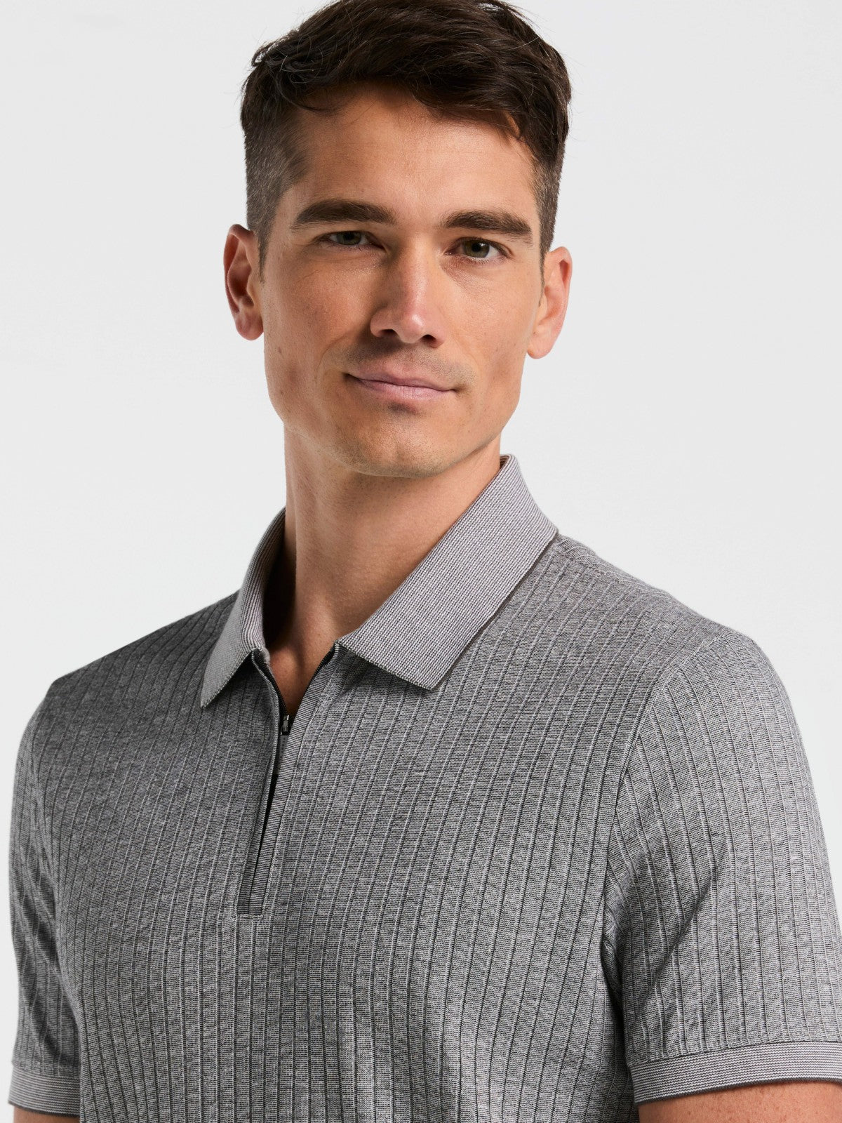 Ribbed Quarter Zip Heathered Polo -  Perry Ellis discount