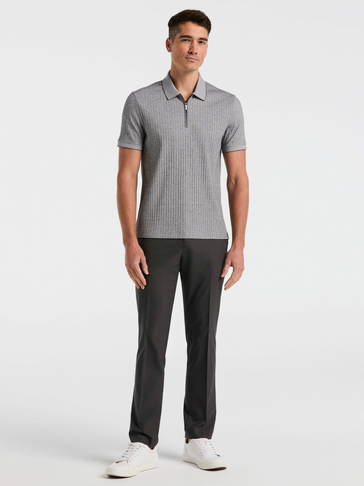Ribbed Quarter Zip Heathered Polo -  Perry Ellis discount
