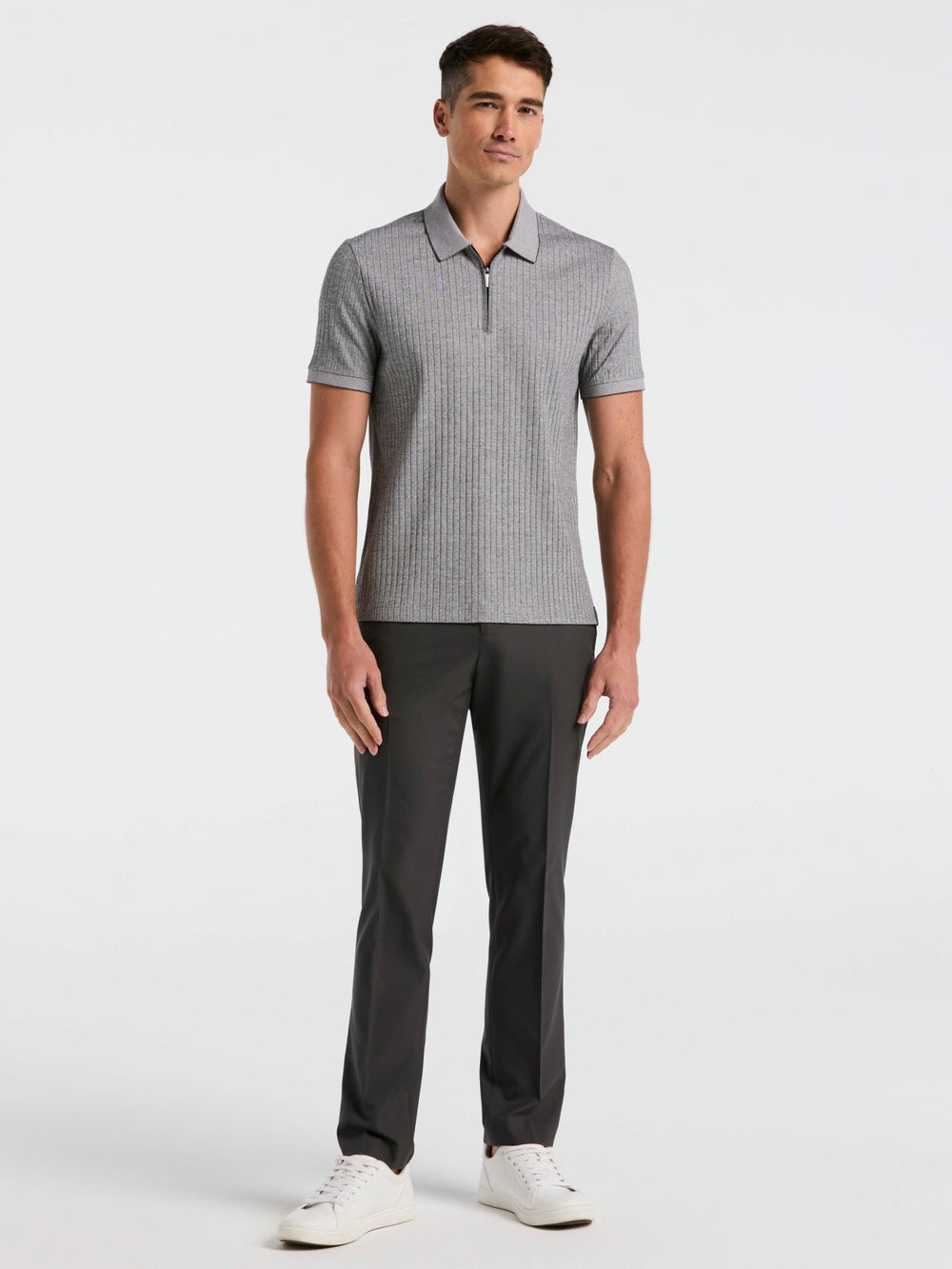 Ribbed Quarter Zip Heathered Polo -  Perry Ellis discount