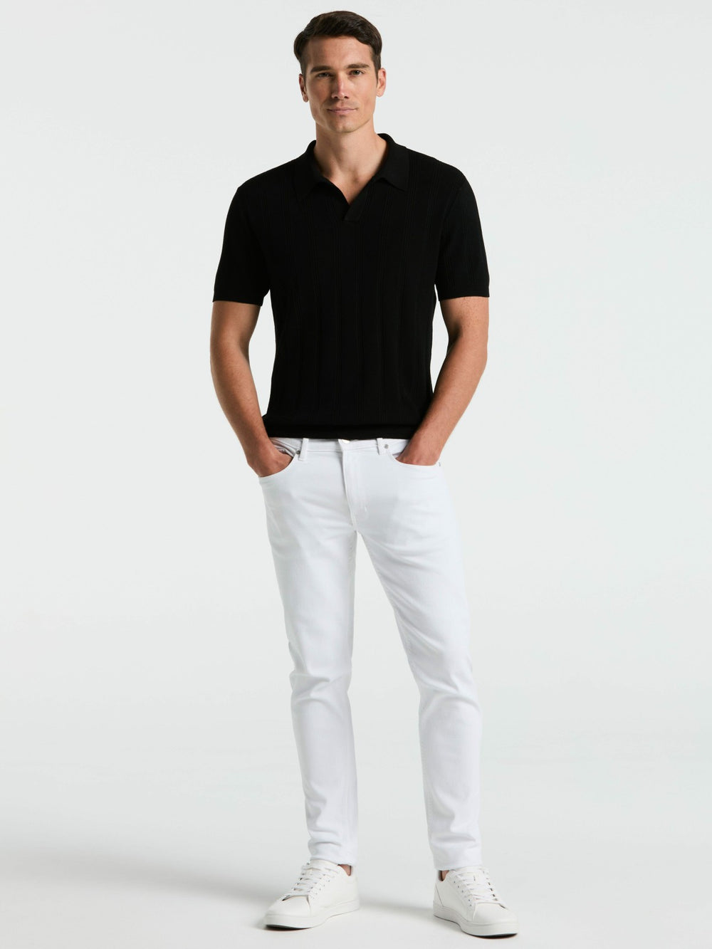 Mesh Stripe Sweater Polo -  Perry Ellis US