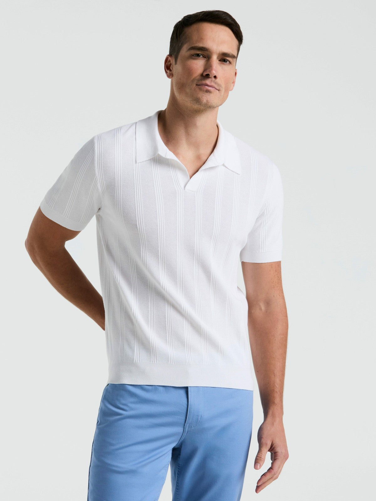 Mesh Stripe Sweater Polo -  Perry Ellis US