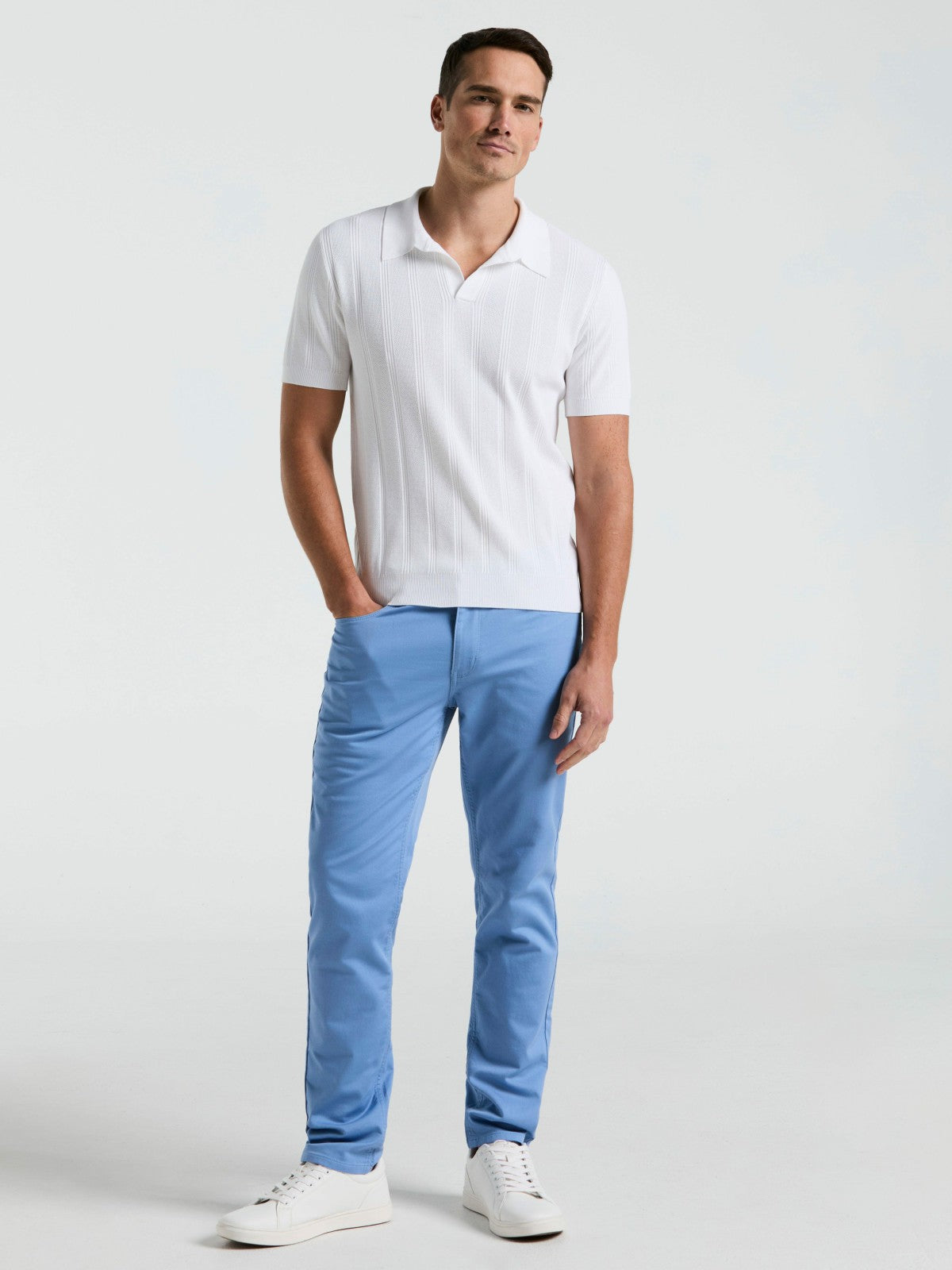 Mesh Stripe Sweater Polo -  Perry Ellis US