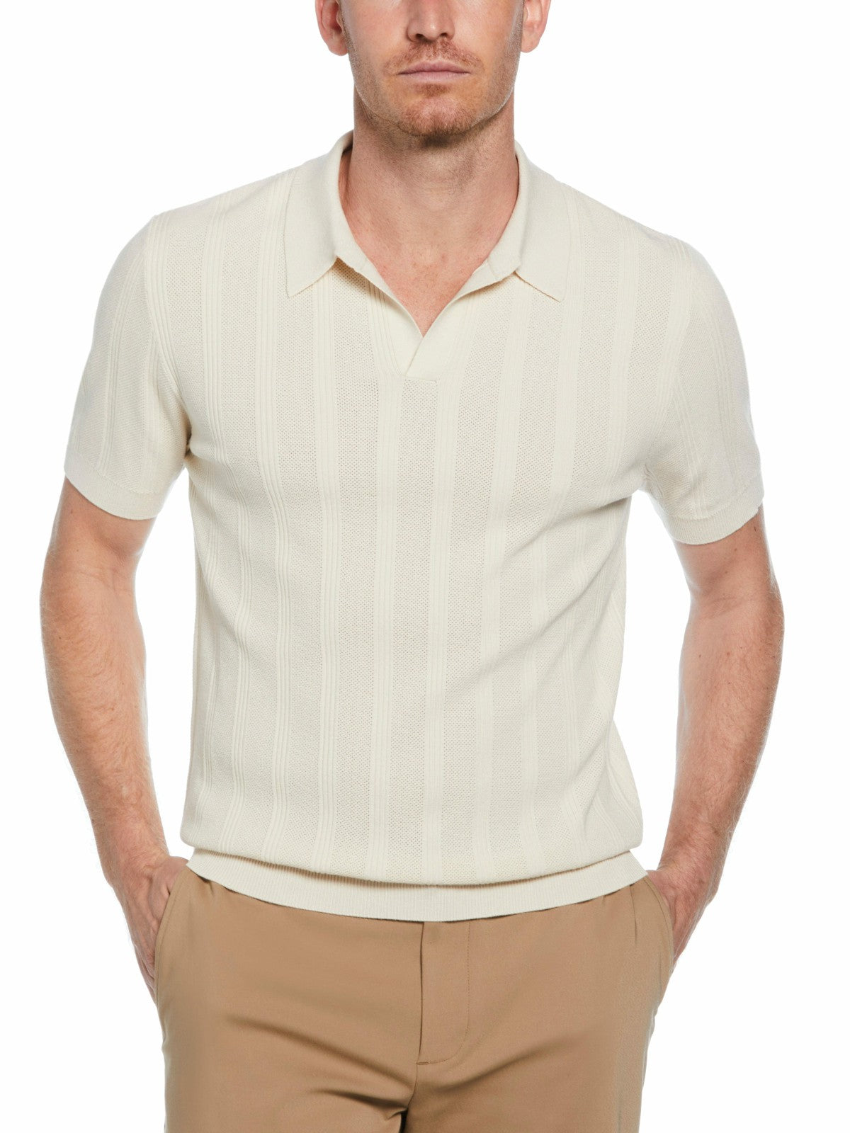 Mesh Stripe Sweater Polo -  Perry Ellis US