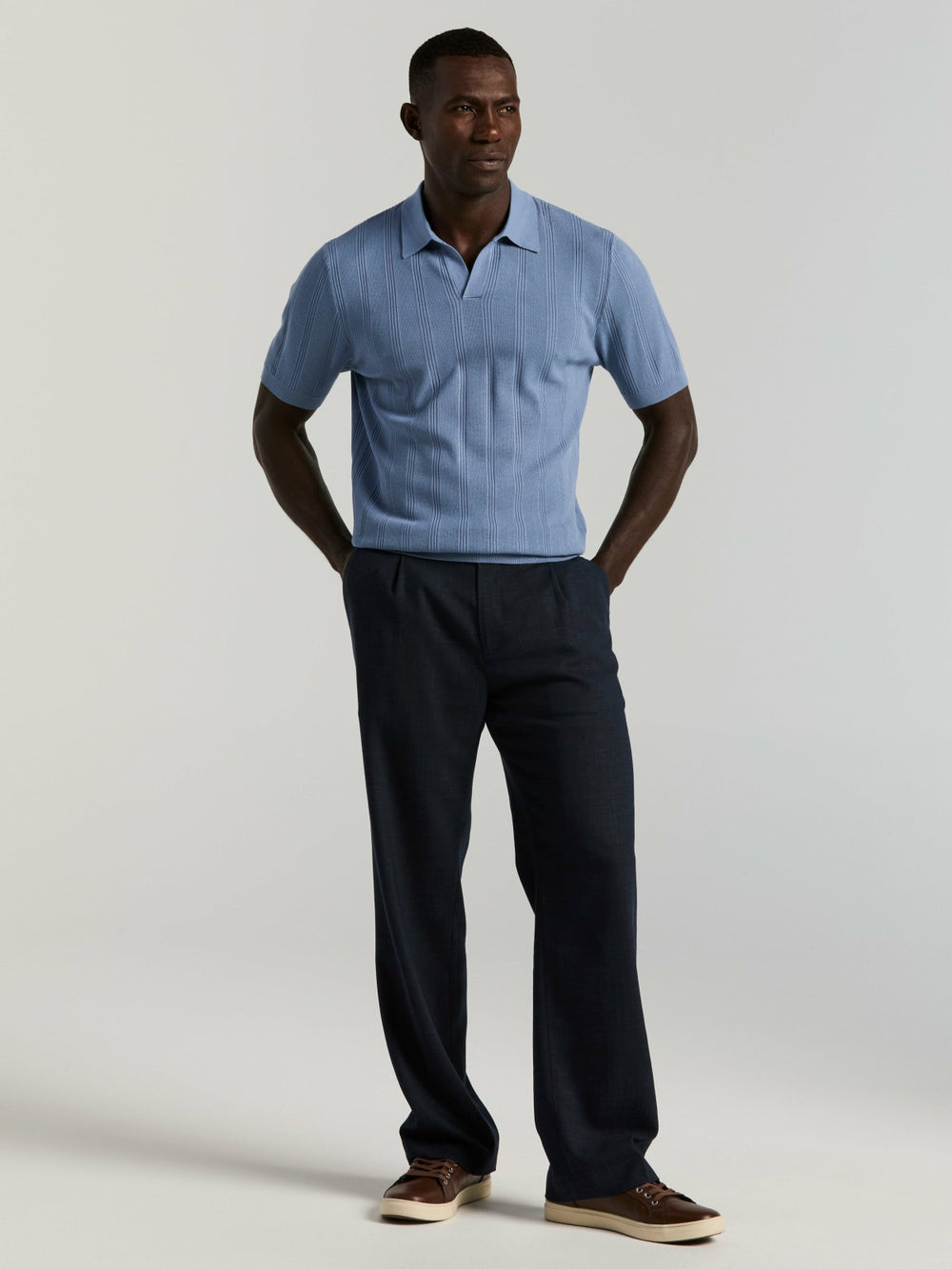 Mesh Stripe Sweater Polo -  Perry Ellis US