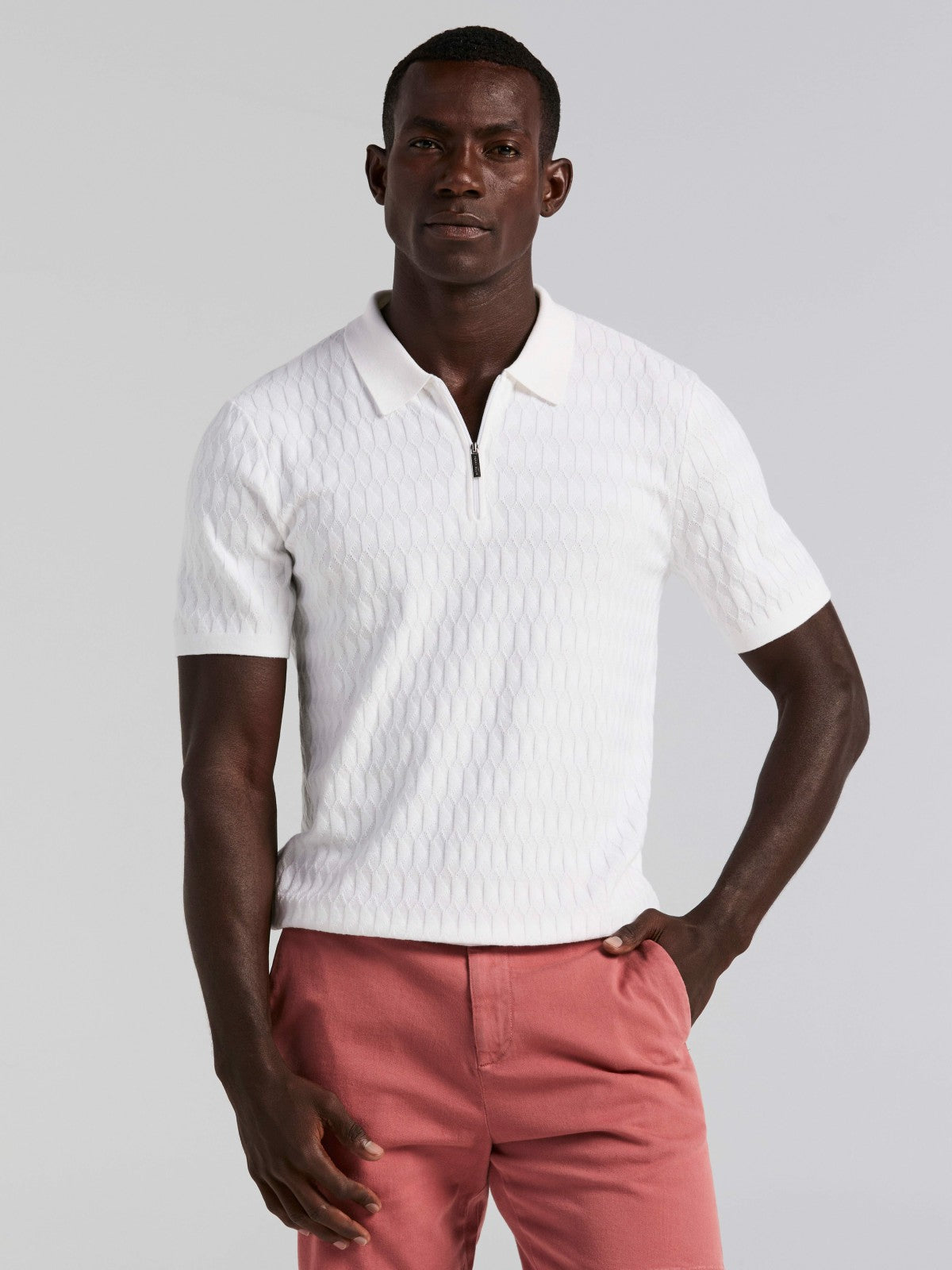 Geometric Pattern Zip Polo Sweater -  Perry Ellis sale