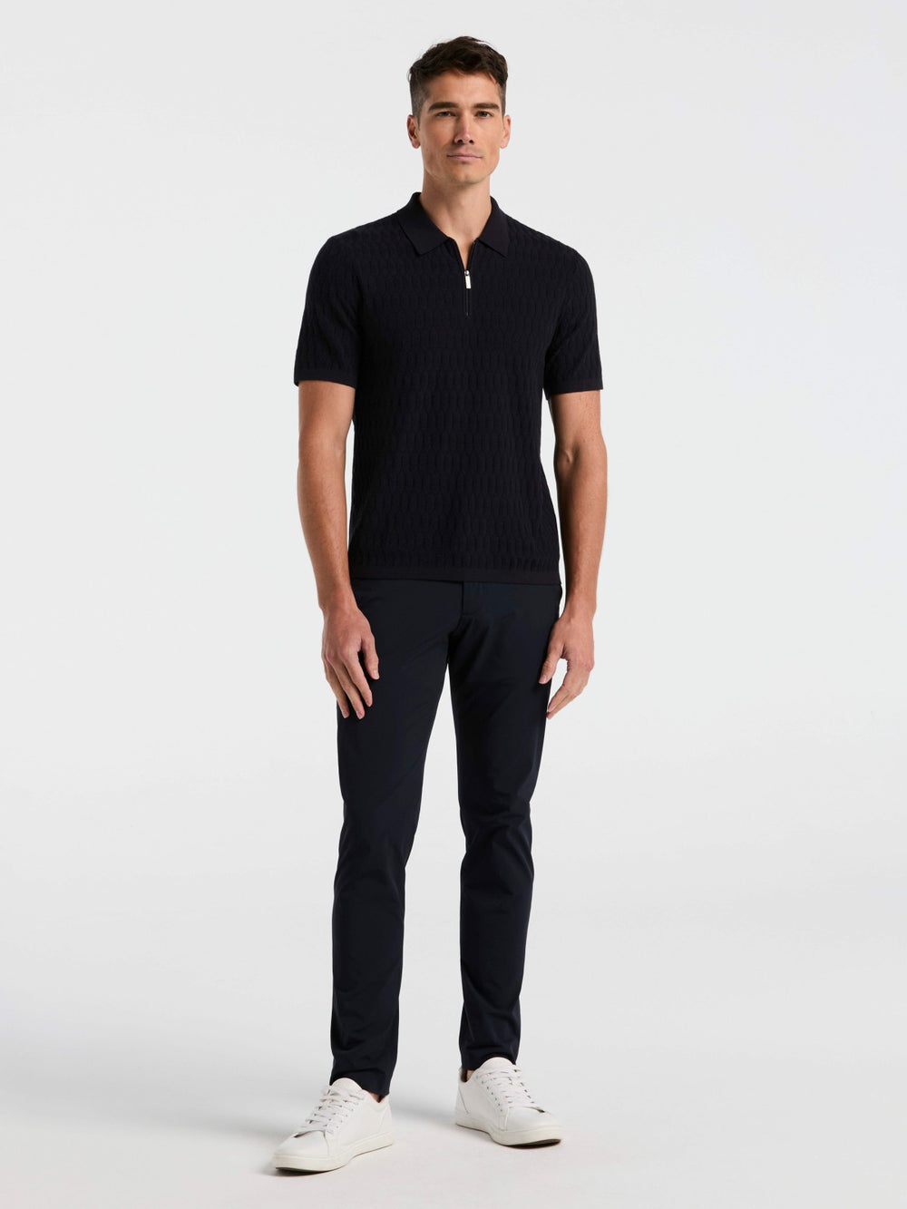 Geometric Pattern Zip Polo Sweater -  Perry Ellis sale