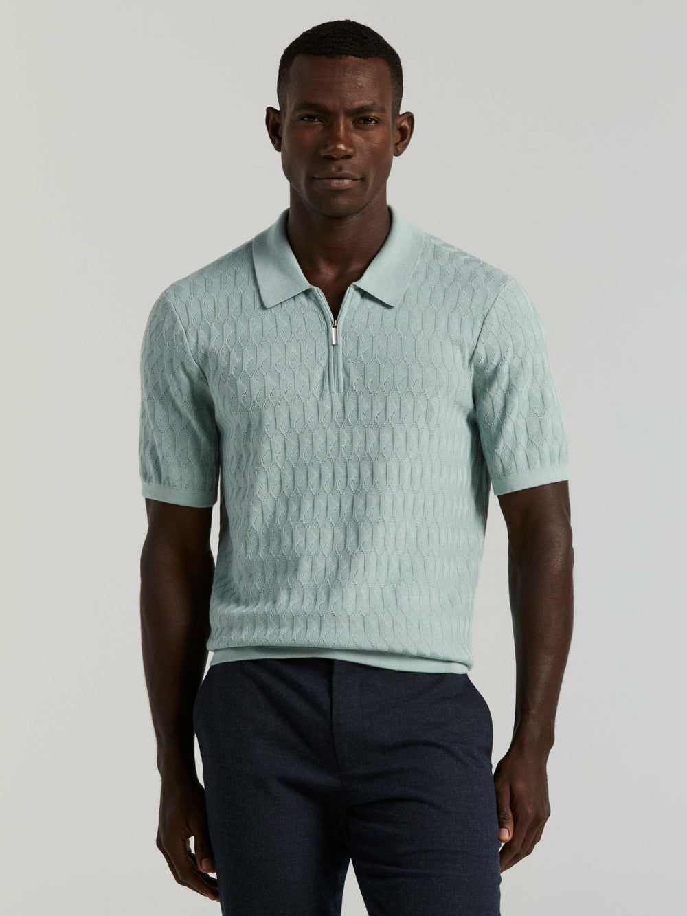 Geometric Pattern Zip Polo Sweater -  Perry Ellis sale
