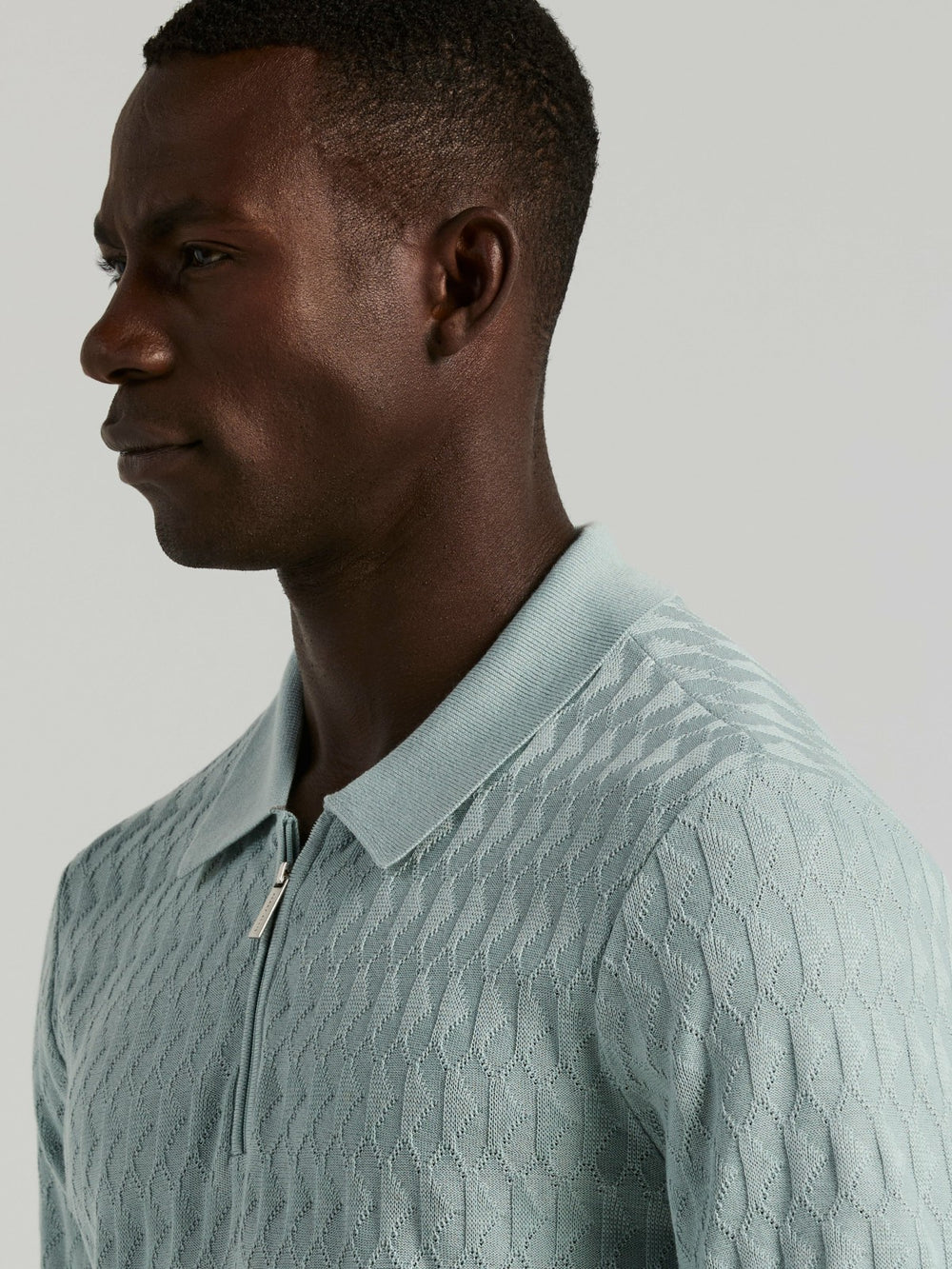 Geometric Pattern Zip Polo Sweater -  Perry Ellis sale