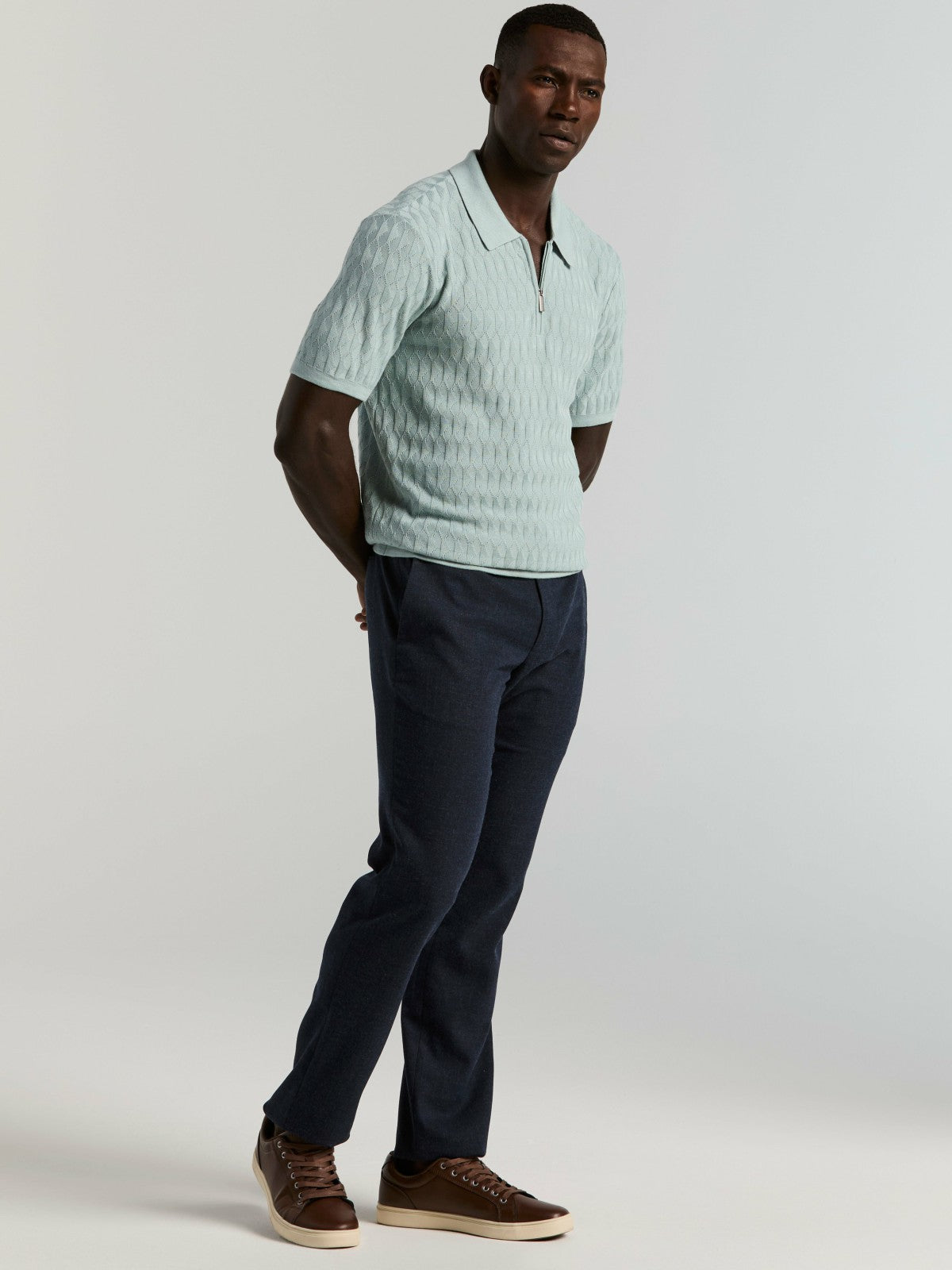 Geometric Pattern Zip Polo Sweater -  Perry Ellis sale