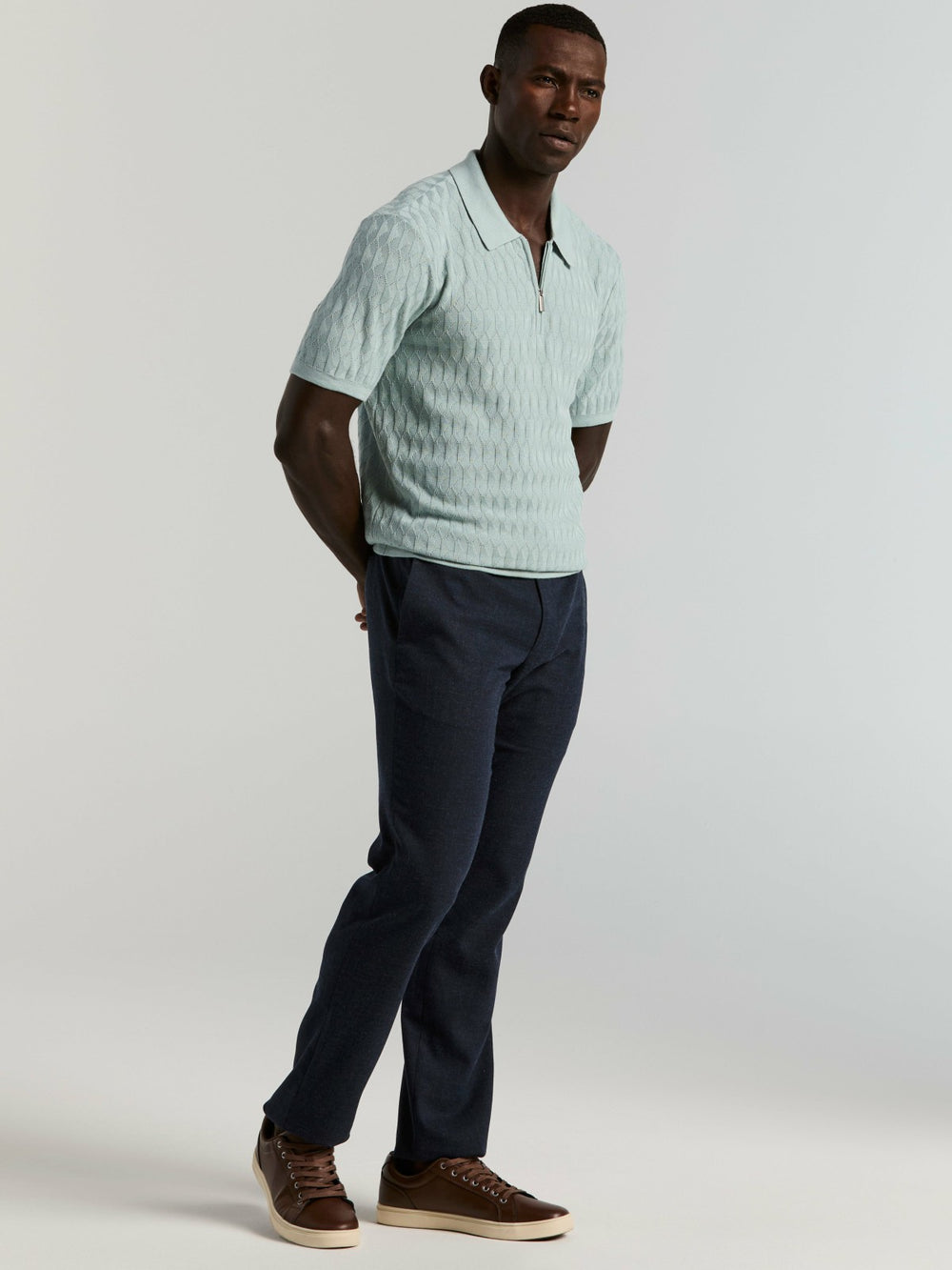 Geometric Pattern Zip Polo Sweater -  Perry Ellis sale