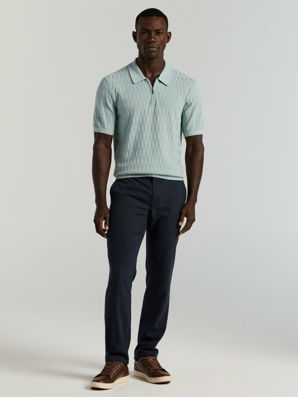 Geometric Pattern Zip Polo Sweater -  Perry Ellis sale