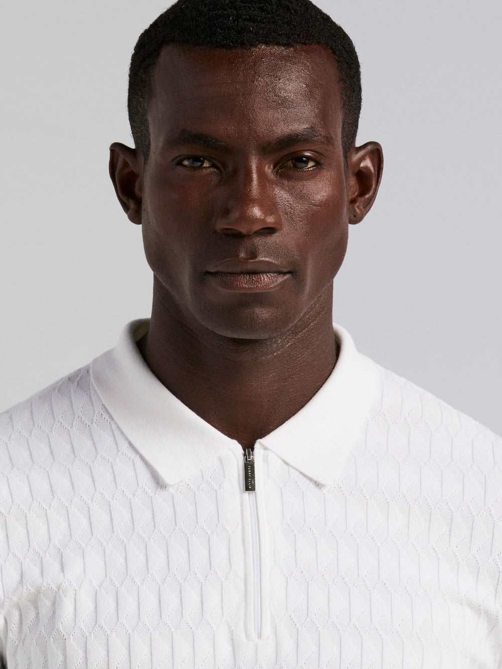 Geometric Pattern Zip Polo Sweater -  Perry Ellis sale