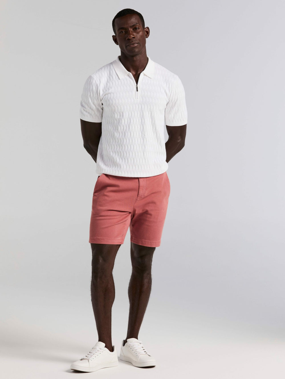 Geometric Pattern Zip Polo Sweater -  Perry Ellis sale