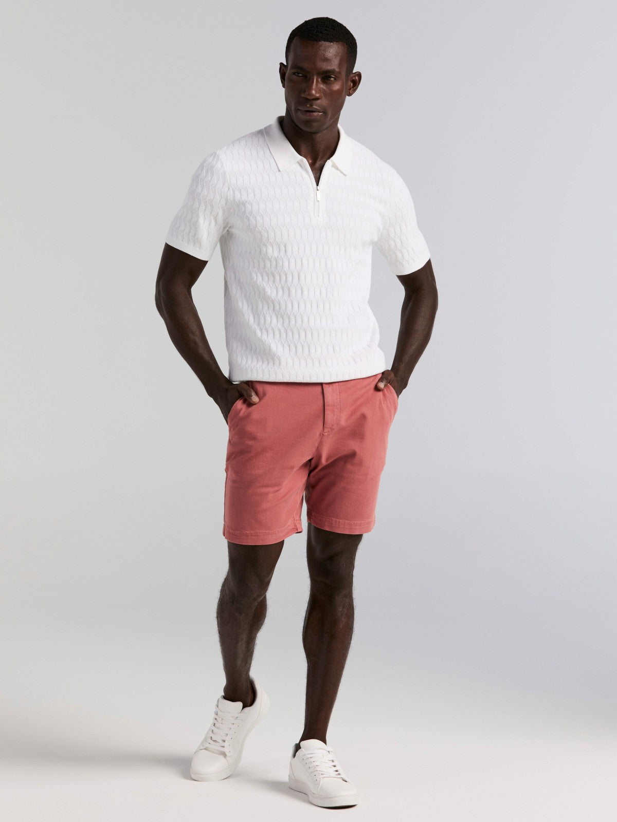 Geometric Pattern Zip Polo Sweater -  Perry Ellis sale
