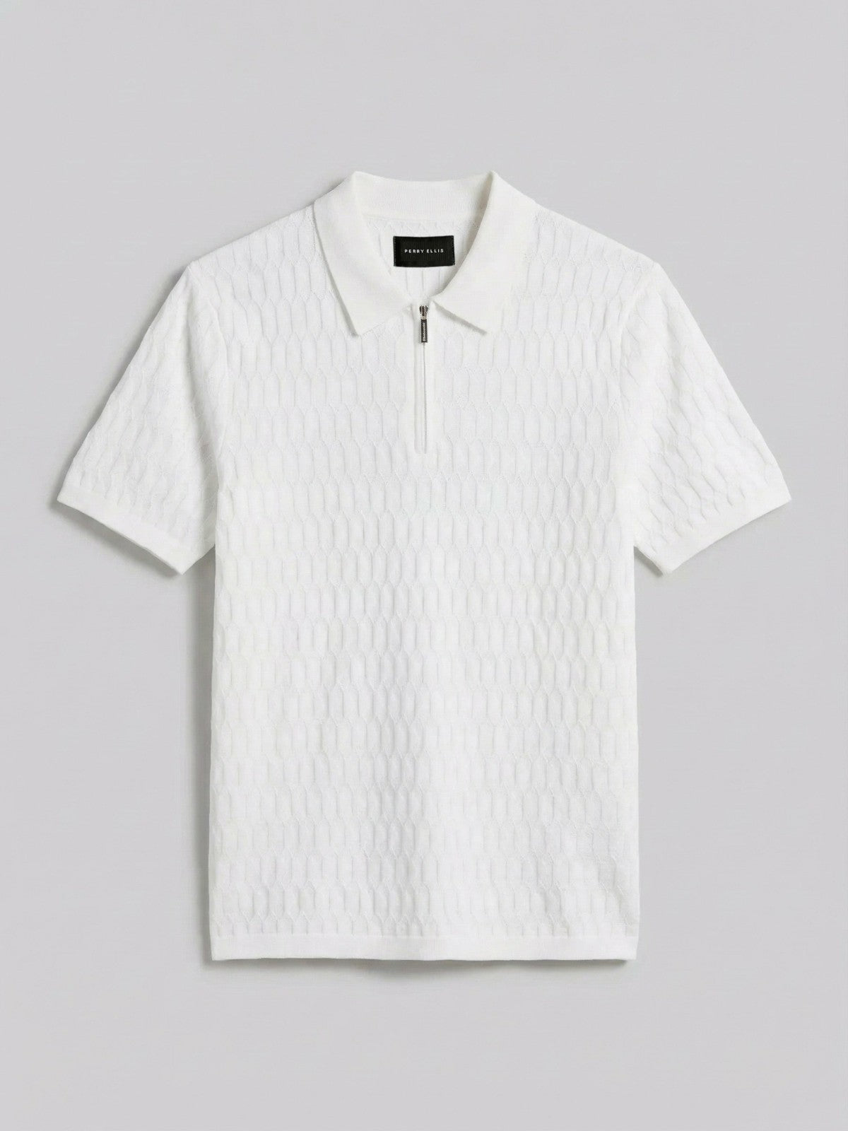 Geometric Pattern Zip Polo Sweater -  Perry Ellis sale