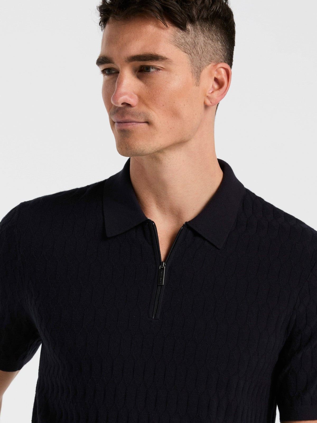 Geometric Pattern Zip Polo Sweater -  Perry Ellis sale