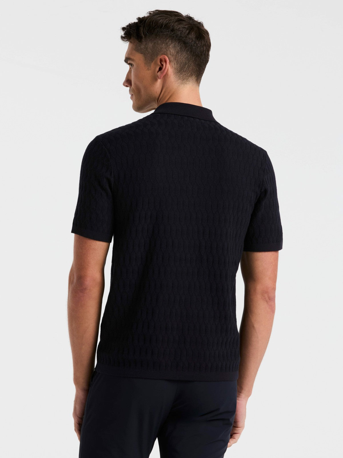 Geometric Pattern Zip Polo Sweater -  Perry Ellis sale